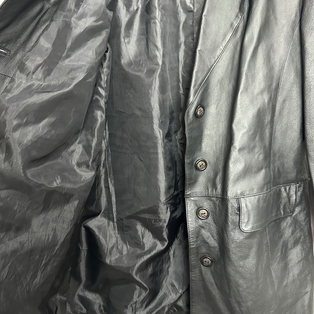 Newport News Leather Blazer Size M‎ Black Vintage Mid Length Jacket Matrixcore - Picture 10 of 11